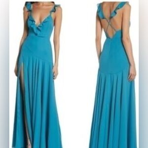 Fame and Partners Teal Backless Maxi Dress